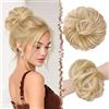 FESHFEN Chignon Finto per Capelli, Elastici Chignon Finti Sintetica Ondulato Capelli Naturale Coda di Cavallo Posticci per Capelli Spessi Updo per Donne Ragazze, 55g Biondo Champagne e Biondo Bianco