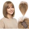 S-noilite Topper Capelli Umani per Donne, 20g Capelli Veri con Frangia, 25CM Frangia Fermaglio per Capello, Pelo Umani Toppers con 8x11CM Base in Pizzo per Diradati, Biondo Scuro Misto Castano Medio