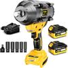 Sundpey 2000Nm Avvitatore a Impulsi a Batteria, 3/4'' Avvitatori a Massa Battente Brushless con 2 Batterie 4.0Ah & Adattatore per Bit da 3/4'' a 1/2'' & 5 Bussole, 21V Avvitatore ad Impulsi per Auto, Giallo
