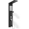 LZQ Pannello doccia in acciaio inox, sistema doccia a 5 funzioni con doccia a pioggia, cascata, 2 getti di massaggio, doccia a mano e uscita vasca, set doccia a parete (nero)