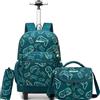 HTgroce Zaino Trolley Scuola Elementare Bambino Controller- Set 3 in 1 con Borsa e Astuccio - Zainetto con Ruote per Scuola e Viaggio