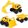 Relaxdays Set Veicoli Costruzione, Set da 3 Mezzi da Cantiere con Escavatore, Ruspa & Camion, in Plastica, per Bambini