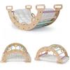 FANTASK Arco da Arrampicata 3 in 1 in Legno con Cuscino, Triangolo da Arrampicata per Interni per Dondolo, Arrampicata e Gattonare, Struttura da Arrampicata Montessori, Arcobaleno, per Bambini dai 3