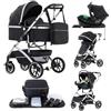 Lnhcrbs Passeggino 3 in 1 con Base ISOFIX,Telaio del Passeggino Leggero | Passeggino Pieghevole Rapido con Solo Clic-Area di Riposo Allargata 38,5 cm,Carrozzina e Pushchair Convertibili,Nero