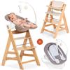 hauck Alpha Plus Newborn Set Deluxe - Seggiolone In Legno Evolutivo dalla Nascita - Sedia Bambini con Sdraietta Dondolo Neonati Reclinabile e Cuscino - Naturale