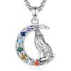 INFUSEU Collana Lupo Collane Vichingo Nodo Celtico Luna Lupo Chakra Ciondolo Argento Sterling 925 Gioielli Ciondolo Animale Regalo per Le Donne Uomo