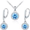 MICMIF Set Gioielli Rotondo Cristallo di Zirconi in Argento 925 per Donna, Orecchini Pendenti Halo Collane con Ciondolo Pietre Portafortuna Bianco Viola Blu Rosa Azzurro Rosso Verde