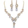EVER FAITH Set Gioielli Donna, Rhinestone Cristallo Sposa Floreale Onda a Goccia Collana Orecchini Set