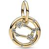 PANDORA Pendente Moments con segno zodiacale dei Gemelli placcato in oro 14 carati con zirconi cubici trasparenti