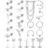 JeweBella 24 Pezzi 16G Piercing Orecchio Acciaio Chirurgico Set Argento/Oro Orecchini Cartilagine Cerchio Helix Trago Orecchini a Bottone Labbra Conch