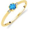 Planetys - Anello solitario da donna in oro giallo 375/1000 con topazio blu svizzero naturale taglia rotonda e diamanti, 12, Metallo, Topazio blu svizzero
