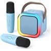 DRSYXCS Macchina per karaoke per bambini e adulti, mini altoparlante Bluetooth con 2 microfoni wireless, kit portatile per cantare con luce LED per feste e cambia voce, per bambini da 3 a 12 anni