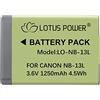 LOTUS POWER Batteria Ricambio NB13L, Batteria Ricaricabile agli Ioni di Litio da 1250 mAh 3,6 V NB-13L per Canon Camera SX720 HS / SX620 HS / G9X / G7X Mark III / G7X Mark II / G7X / G5X