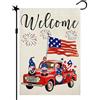 Lsjuee Welcome Truck 4th of July Garden Flag, Gnome Independence Day Garden Flag, Vertical Double Sided Juta Patriotic Memorial Day American Veteran Holiday Farm Home Outside Yard Decor 12,5 x 18 pollici