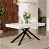 Wiuzo Tavolo da pranzo allungabile, 140/180 x 80 x 76 cm, adatto per 6-8 persone, forma destra, tavolo ispessito, gambe in metallo, tavolo per sala da pranzo, cucina, soggiorno (bianco)