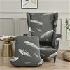 Highdi 2-Pezzi Copripoltrona con Orecchie Elasticizzato, Elegante Fiori Copridivano da 1 Posto Strandmon con Fodera per Cuscino, per Bar Soggiorno Camera da Letto Reception (Grigio)