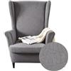 Highdi 2-Pezzi Copripoltrona con Orecchie Elasticizzato, Piante Jacquard Tinta Unita Addensare Strandmon Copridivano da 1 Posto con Fodera per Cuscino, Lavabile, per Soggiorno Camera (Grigio Scuro)