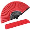 iZoeL Ventagli Matrimonio Pizzo bambù, Ventaglio Pieghevole, Sposa/Danza | con Custodia, 22.5x 42 cm, Ventaglio da Borsetta, Rosso, Pizzo Ricamato, Matrimonio Danza Estate Quotidianità Decorazioni
