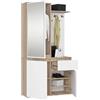 BDW Entro - Set di guardaroba per ingresso con armadietto a specchio, 95 x 183 x 35 cm, portascarpe, appendiabiti, salone, (rovere Sonoma/Bianco)