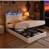CXHLXYR Telaio Letto con Cassetto 90x200cm con Sistema di Sollevamento Idraulico, Letto per Bambini con Illuminazione LED e USB, Letto Singolo con Rete a Doghe, Letto Matrimoniale Imbottito, Rivestito in
