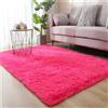 Highdi Tappeto Salotto Moderno Colore Solido Avanzato Tappeto Shaggy a Pelo Lungo Tappeto Camera da Letto Soffice Antiscivolo Lavabile Tappeti Moderni per Soggiorno (120x160cm,Rosa Rossa)