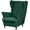 Highdi 2 Pezzi Copripoltrona con Orecchie Elasticizzato, Tinta Unita Copridivano da 1 Posto con Fodera per Cuscino, Lavabile per Reception Bar Soggiorno Camera da Letto (Verde Scuro)