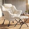 Clevich Poltrona per orecchie con sgabello, sedia Lazy Chair, per soggiorno con tasca laterale e poggiapiedi, poltrona da lettura, comoda poltrona per soggiorno, camera da letto (Beige)