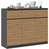 ARREDO DA CASA Madia Moderna Alta con 3 Ante e 3 Cassetti - Credenza in Legno Nobilitato per Soggiorno e Camera, Design Minimal senza Maniglie, 120X97X40 cm, in 2 Colori MT11 (Rovere/antracite)