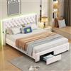 HYTKKBD Letto matrimoniale imbottito 180 x 200 cm, Struttura Letto Imbottito con 2 cassetti, Testiera con LED e funzione di ricarica USB,Rete a doghe, bottoni, rivetti decorativi