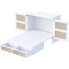 Azkoeesy Letto a Scomparsa Murale Matrimoniale 140x200 cm, Struttura in Legno Pieghevole Salvaspazio con Rattan design, 2 Cassetti, Doghe e Ampio Spazio di Archiviazione (bianco)