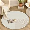 Highdi Tappeto Rotondo Salotto 40/60/80/100/120/140cm Beige Minimalista Moderno Morbido Tappetini Antiscivolo Tappeto Tappeti per Bambini Cameretta Cucina Balcone Tappet Tavolino (80cm,Geometria)