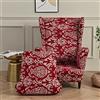 Highdi 2-Pezzi Copripoltrona con Orecchie Elasticizzato, Elegante Fiori Copridivano da 1 Posto Strandmon con Fodera per Cuscino, per Bar Soggiorno Camera da Letto Reception (Rosso Elegante)