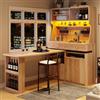 Kebnor Armadio alto con scrivania e tavolo da bar, armadio multifunzione con illuminazione a LED e controllo app, ante in vetro e ripiani regolabili, per soggiorno, sala da pranzo (marrone naturale D)