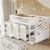 Moimhear Letto a castello multifunzionale, letto per bambini con protezione anti-caduta e griglia, con scrivania/armadio/scomparti, con 2 scomparti nella scala, pino+MDF, bianco, 90x200cm