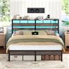 HOOBRO Letto 180 x 200 in Metallo con LED, Struttura Letto Matrimoniale con Presa Elettrica, Porte USB e Spazio Contenitore, con Testiera, per Camera da Letto, Nero Carbone EBC80CDBF01