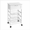 EMPOTEC Carrello Mobile Cucina Cantina in Legno con Top Ceramica, Bianco o Legno Naturale, 3 Cesti Estraibili e 1 Cassetto, con Ruote, Salvaspazio h85x47x37 cm (Bianco)
