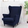 Highdi 2 Pezzi Copripoltrona con Orecchie Elasticizzato Tinta Unita Copripoltrona 1 Posto con Coprisedile, Spandex Antiscivolo Lavabile per Bar Soggiorno Camera da Letto (Blu Navy)