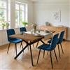 LEWE Tavolo da pranzo in legno Scuro con 4 Blu scuro Sedie in Velluto