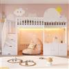 Trdlpyn Letto a soppalco per Bambini 90x200cm con Striscia Luminosa a LED, Scaletta Contenitore, piccolo mobiletto, Design a Gronda, Rete a doghe, Struttura letto in Legno per Ragazzi (Senza Materasso)Bianco