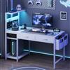 YOUDENOVA Scrivania Gaming Reversibile con LED e Multipresa, Scrivania per Computer 100 cm Compatta con 2 Cassetti, Mensola Regolabile, Tavolo PC per Piccole Camere e Uffici Domestici Bianco
