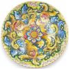 SICILIA BEDDA CAPACI Piatto Ornamentale a Falda in Ceramica Caltagirone, Ø 37 cm ca. Decoro Barocco e Floreale su Fondo verderame