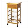 EMPOTEC Carrello Mobile Cucina Cantina in Legno con Top Ceramica, Bianco o Legno Naturale, 3 Cesti Estraibili e 1 Cassetto, con Ruote, Salvaspazio h85x47x37 cm (Legno Naturale)