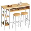 HOOBRO Set Tavolo Alto e Sgabelli da Bar con Scaffale a 3 Ripiani, Tavolo da Pranzo Alto con 2 Sgabelli Rotondi per Cucina, Soggiorno e Sala da Pranzo, Bianco e Legno Naturale EWN07BT01