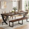 Lailang 200cm Tavolo da Pranzo, Tavola Legno 200x60, Tavolo Moderno, Tavolo Cucina, Tavolo da Pranzo Rettangolare, 200 x 70 x 75 cm, Nero Marrone