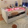 Lcoho Letto imbottito, divano letto idraulico, 90 x 190 cm, prese e molti scomparti, letto imbottito, divano letto multifunzione, letto singolo, grigio chiaro