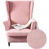 Highdi 2-Pezzi Copripoltrona con Orecchie Elasticizzato, Piante Jacquard Tinta Unita Addensare Strandmon Copridivano da 1 Posto con Fodera per Cuscino, Lavabile, per Soggiorno Camera (Rosa)