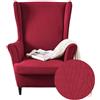 Highdi 2-Pezzi Copripoltrona con Orecchie Elasticizzato, Piante Jacquard Tinta Unita Addensare Strandmon Copridivano da 1 Posto con Fodera per Cuscino, Lavabile, per Soggiorno Camera (Rosso)