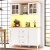 Kebnor Armadietto laterale da cucina, armadio alto con illuminazione a LED, 120 x 40 x 179 cm, 4 ante e 3 cassetti, bianco/nero