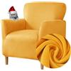 Highdi Copripoltrona Elasticizzato, Velluto Club Poltrona Copridivano 1 Posto con Braccioli, Cocktail Universale Morbido Fodera per Poltrona, Imovibile Lavabile per Hotel Salotto (Giallo Zenzero)
