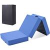 EGOHOME Materasso pieghevole, 195 x 75 x 15 cm, 3 pezzi, con memory foam in bambù e grado di durezza H3, versatile materasso da campeggio e tappetino da pavimento con custodia, rivestimento blu